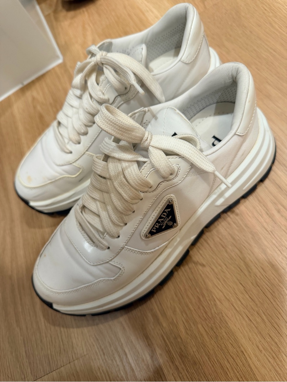 Prada Cream-White Leather Platform Sneakers